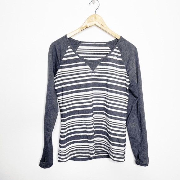 LORNA JANE Raglan Striped Long Sleeve gray activewear crew neck womens medium m - Picture 2 of 6